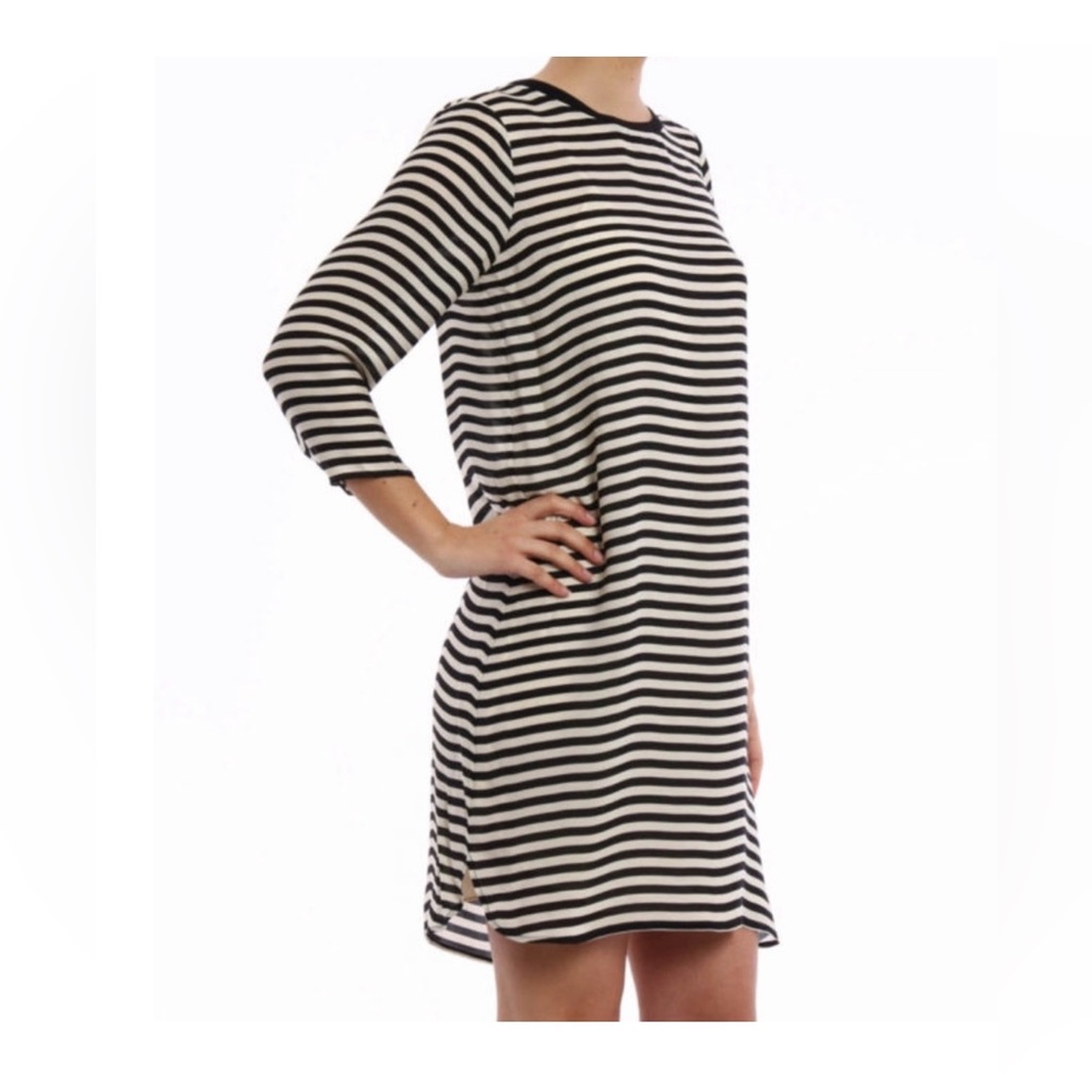 Polo Ralph Lauren 100% Silk Striped Dress Black/White Size 12 PTP 20” NWT